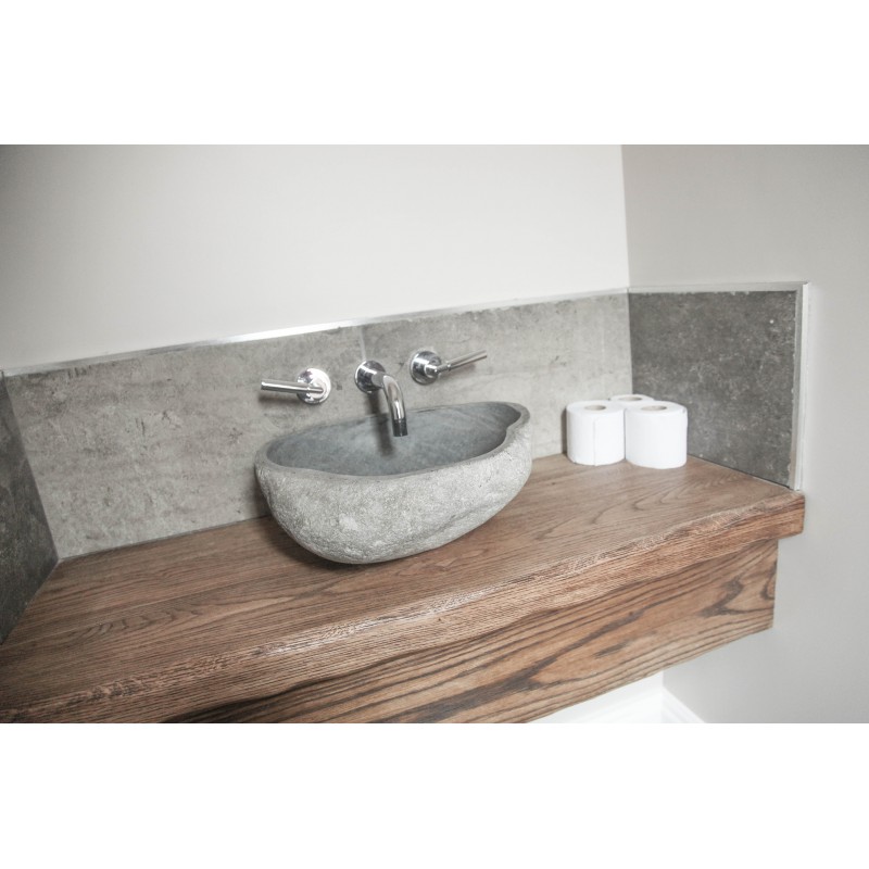 Small Cloakroom with Bespoke Oak Floating Sink shelf - STONEWOOD
