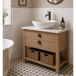 Set 4  Double Drawer Vanity with open Slatted shelf