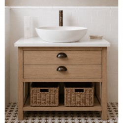 Set 4  Double Drawer Vanity with open Slatted shelf