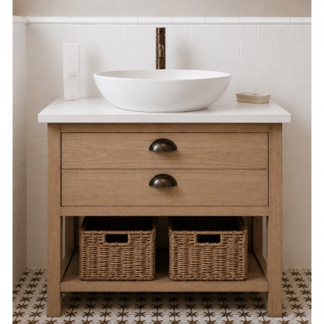 Set 4  Double Drawer Vanity with open Slatted shelf