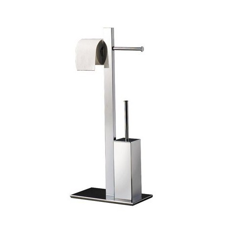 Set Of 2 Toilet Brush & Paper Roll Holder Stand Chrome Free Standing Bathroom 